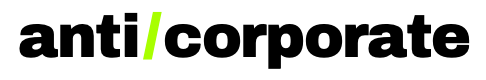 anti-corporate logo with green slash